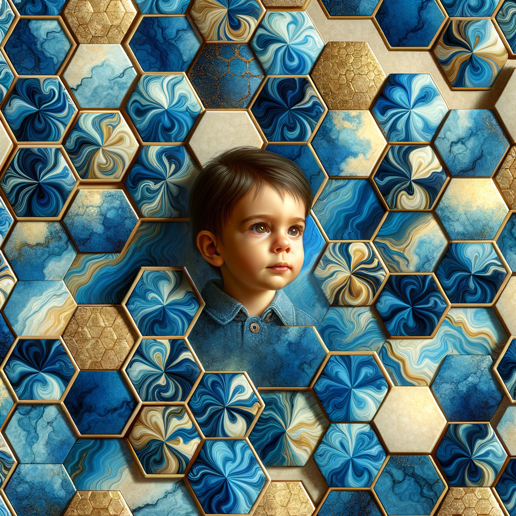 Child's Face Surrounded by Vibrant Hexagonal Background