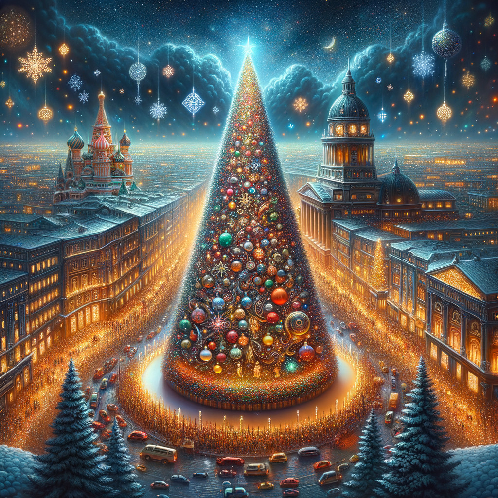 Vibrant Christmas Tree in Festive Night Scene