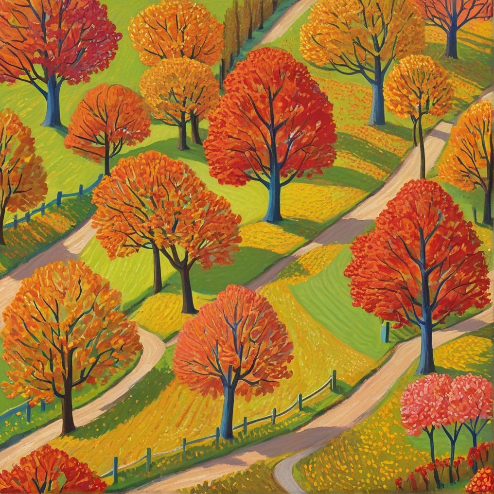 Vibrant Autumn Landscape with Colorful Trees and Hills