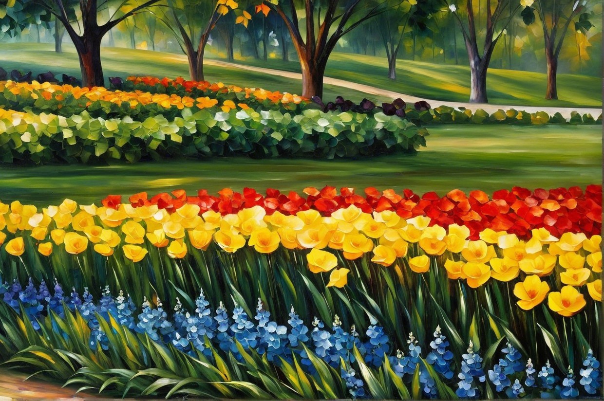 Vibrant Landscape Painting of a Flower Garden
