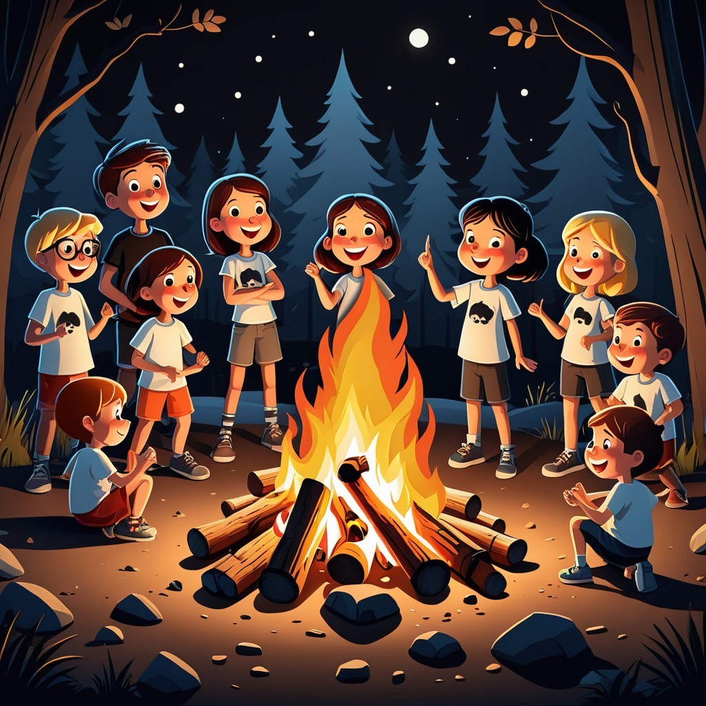 Kids Enjoy Campfire Stories in a Forest at Night