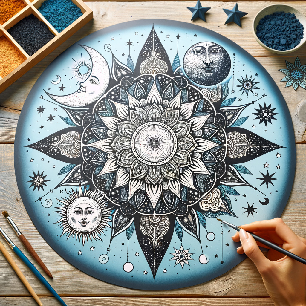 Vibrant Mandala Design with Celestial Elements