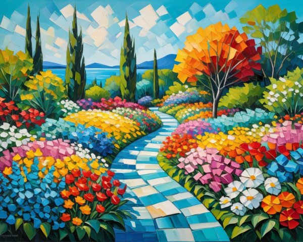 Vibrant Garden Landscape with Colorful Flowers