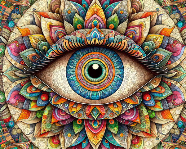 Intricate Eye Design with Colorful Floral Patterns