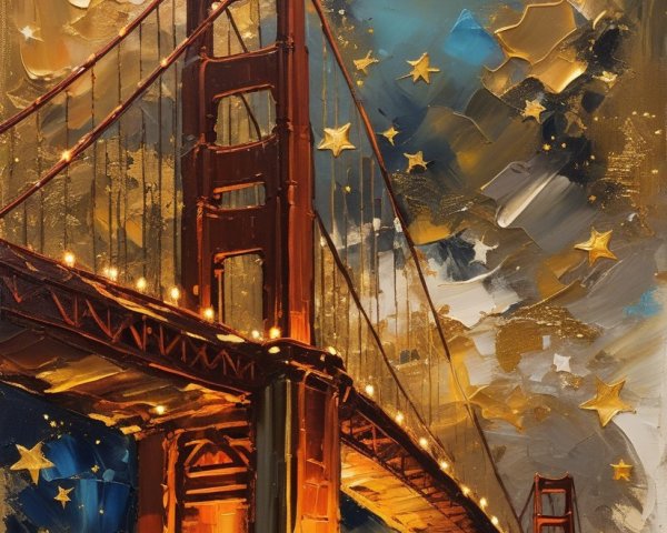 Abstract Painting of Golden Gate Bridge in Warm Colors