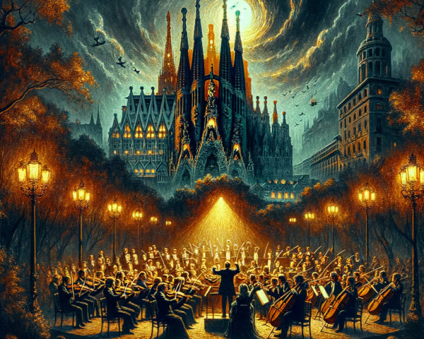 Mystical Orchestra Performance Under a Grand Cathedral
