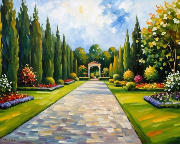 Vibrant Garden Pathway Leading to a Charming Gazebo