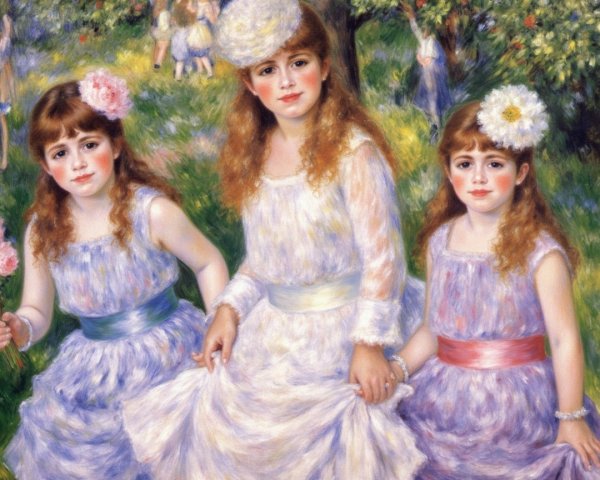 Charming Girls in Pastel Dresses in Sunlit Garden
