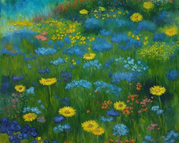 Vibrant Watercolor of a Flower-Filled Meadow