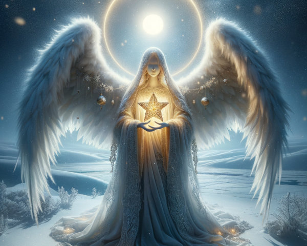 Majestic Angel in a Snowy Landscape with Radiant Star