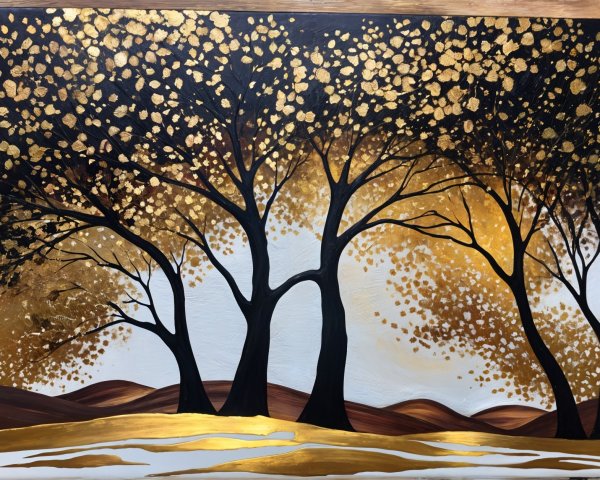 Striking Landscape with Silhouetted Trees and Gold Leaves