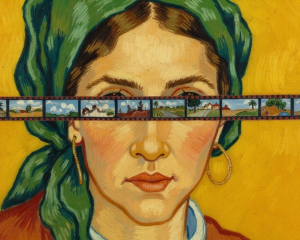 Woman with Film Strip and Yellow Background