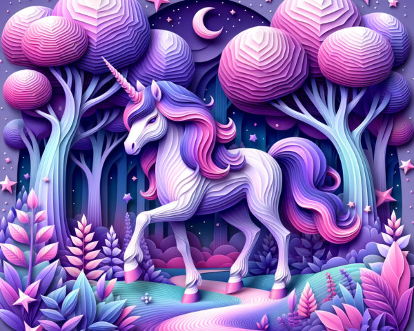 Stylized Unicorn in a Magical Forest Setting