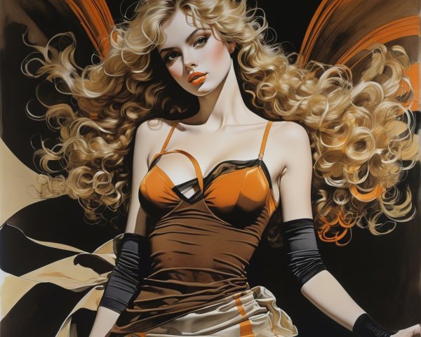 Glamorous Woman in Stylish Brown and Orange Outfit