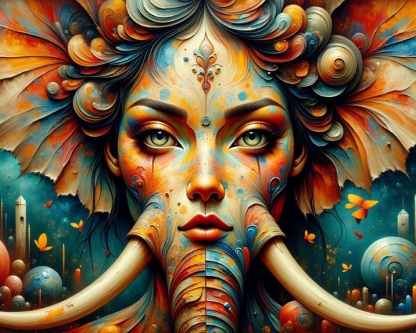 Vibrant Artwork of Woman and Elephant Fusion