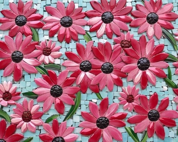 Vibrant Mosaic of Pink Flowers on Light Blue Background