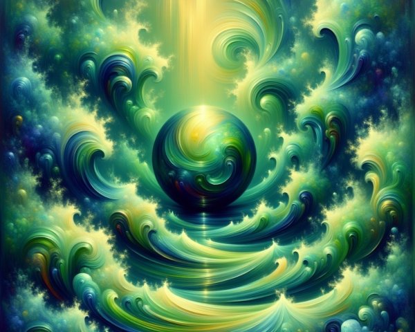 Vibrant Cosmic Scene with Luminous Orb and Waves