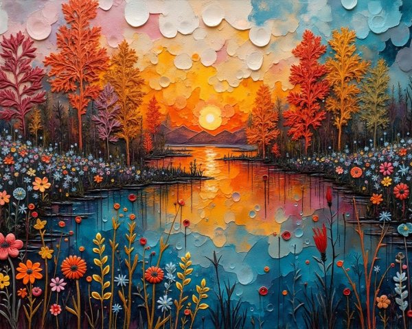 Vibrant Landscape with Sunset and Colorful Foliage