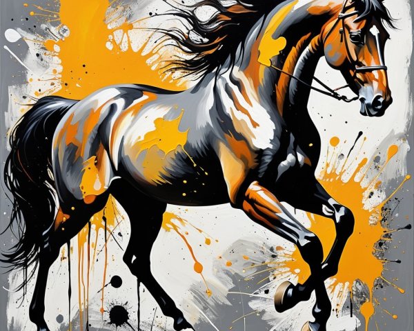 Dynamic Horse in Gallop with Vivid Color Splashes