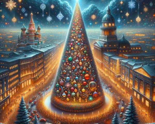 Vibrant Christmas Tree in Festive Night Scene