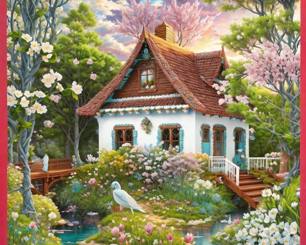 Charming Cottage Surrounded by Nature at Sunset