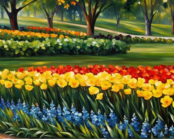 Vibrant Landscape Painting of a Flower Garden
