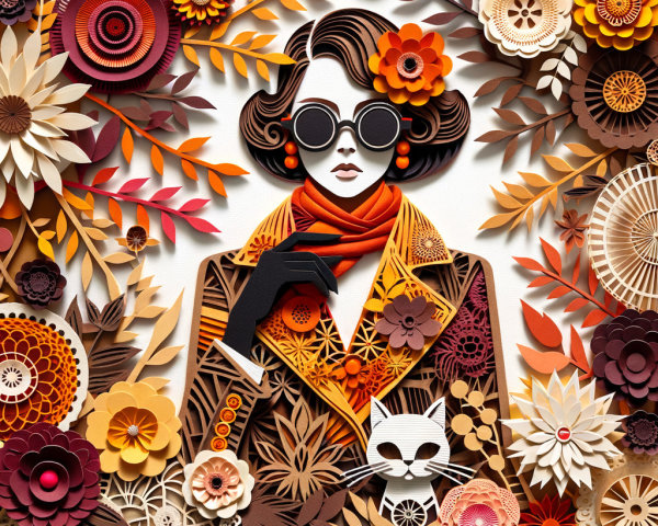 Paper Cut-Art of Fashionable Woman with Floral Design
