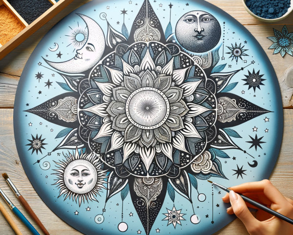 Vibrant Mandala Design with Celestial Elements