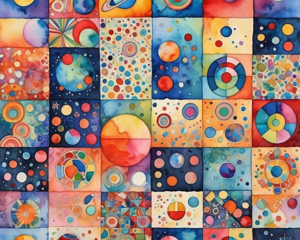 Vibrant Watercolor Collage of Celestial Motifs