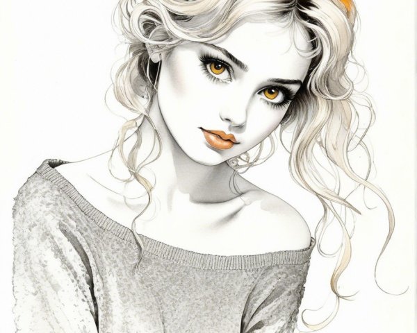 Illustration of a Young Woman with Blonde Hair and Sweater