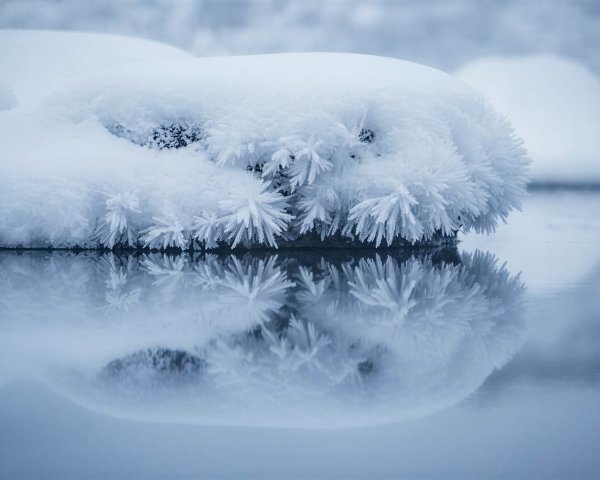 Close-Up of Hoarfrost Crystals on Dark Surface