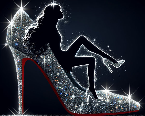 Glamorous High-Heeled Shoe with Rhinestones and Stars