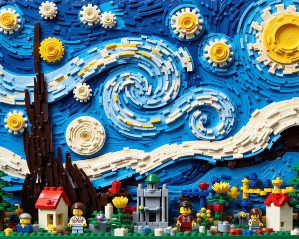 LEGO Interpretation of Van Gogh's Starry Night Scene