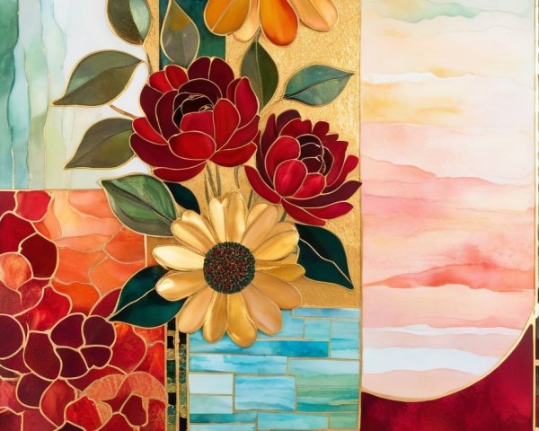 Vibrant Floral Artwork with Abstract Textured Background