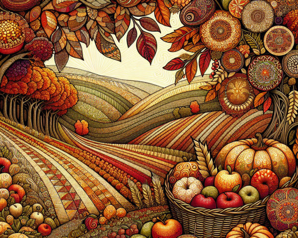 Vibrant Autumn Landscape with Apples and Foliage