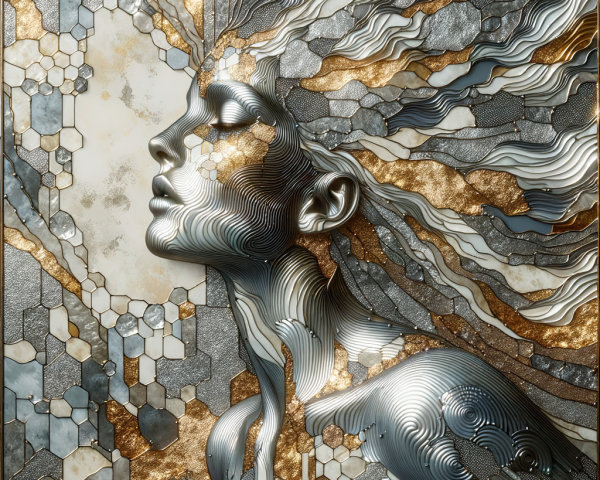 Abstract Female Figure with Metallic Tones and Patterns