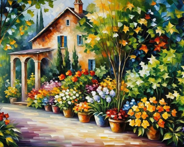 Impressionistic Scene of a Charming House and Garden