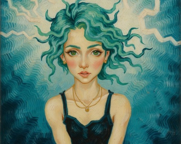 Young Woman with Turquoise Hair and Contemplative Expression