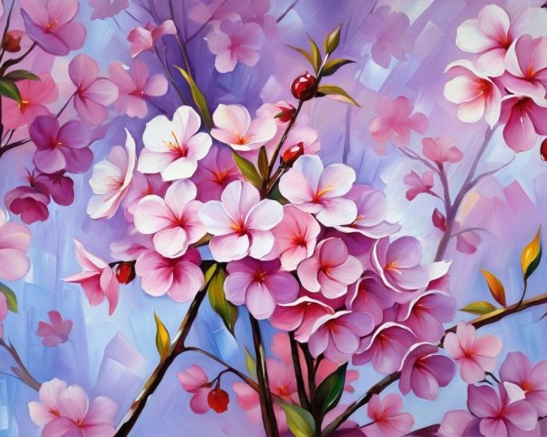 Vibrant Painting of Cherry Blossoms in Pastel Hues