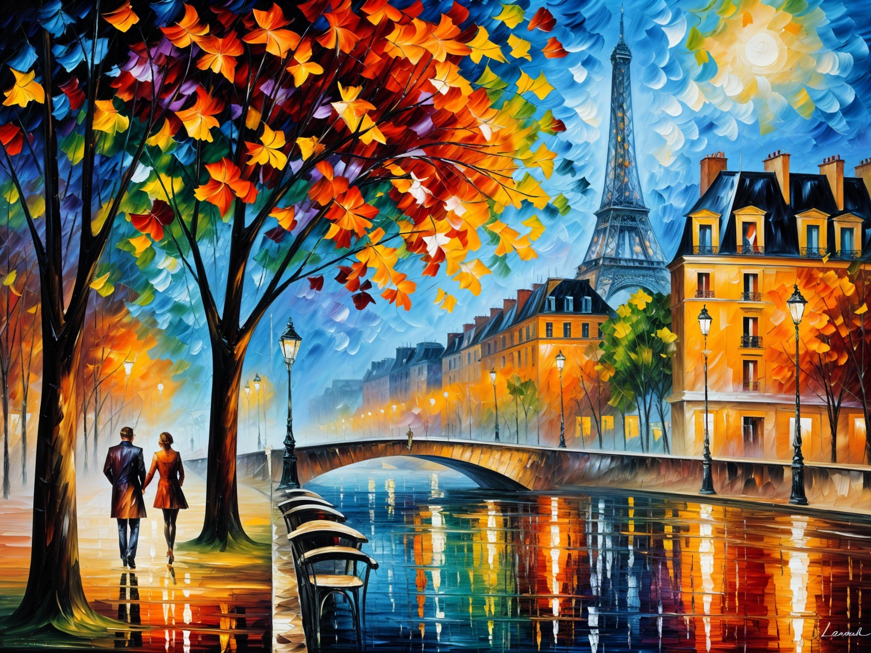 Vibrant Autumn Scene in Paris with Eiffel Tower