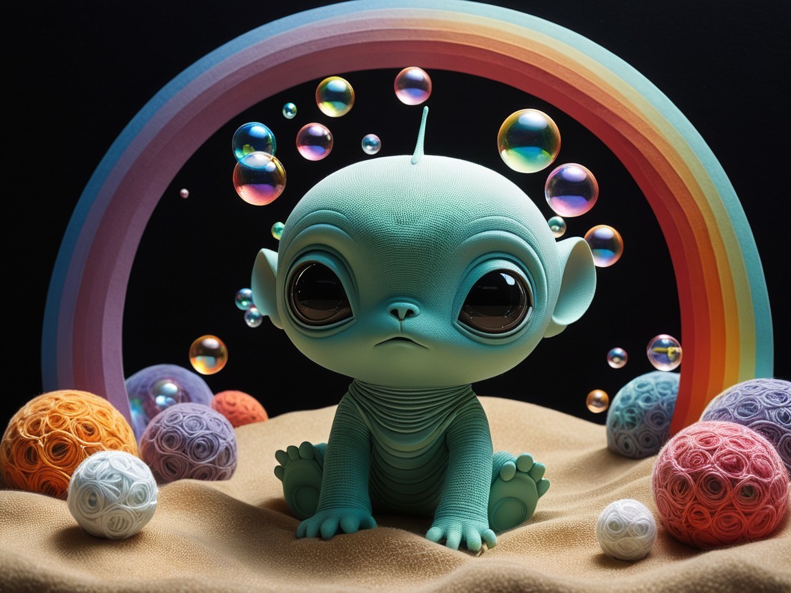 Whimsical Turquoise Alien in Colorful Landscape
