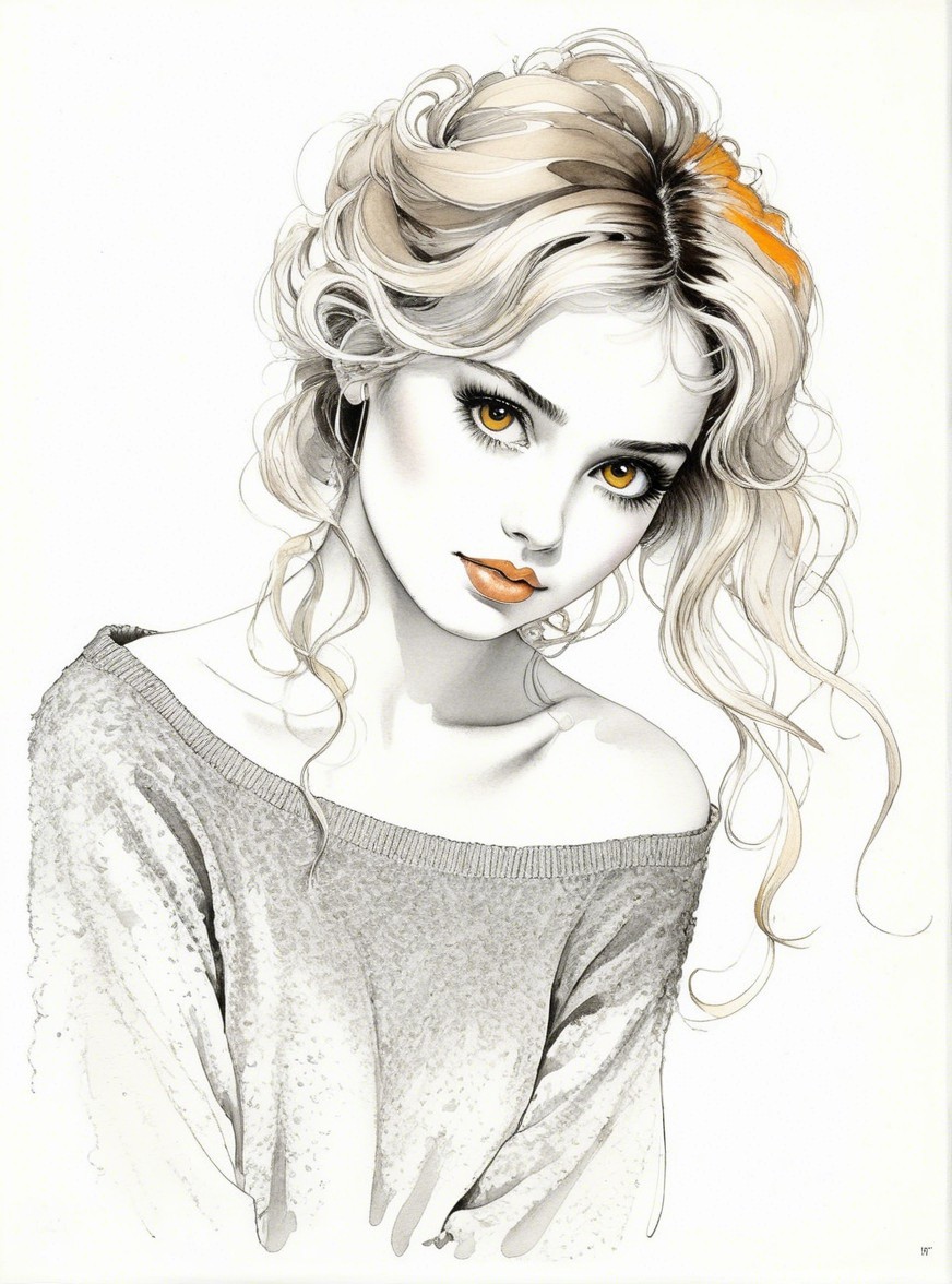 Illustration of a Young Woman with Blonde Hair and Sweater