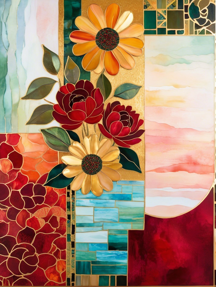 Vibrant Floral Artwork with Abstract Textured Background