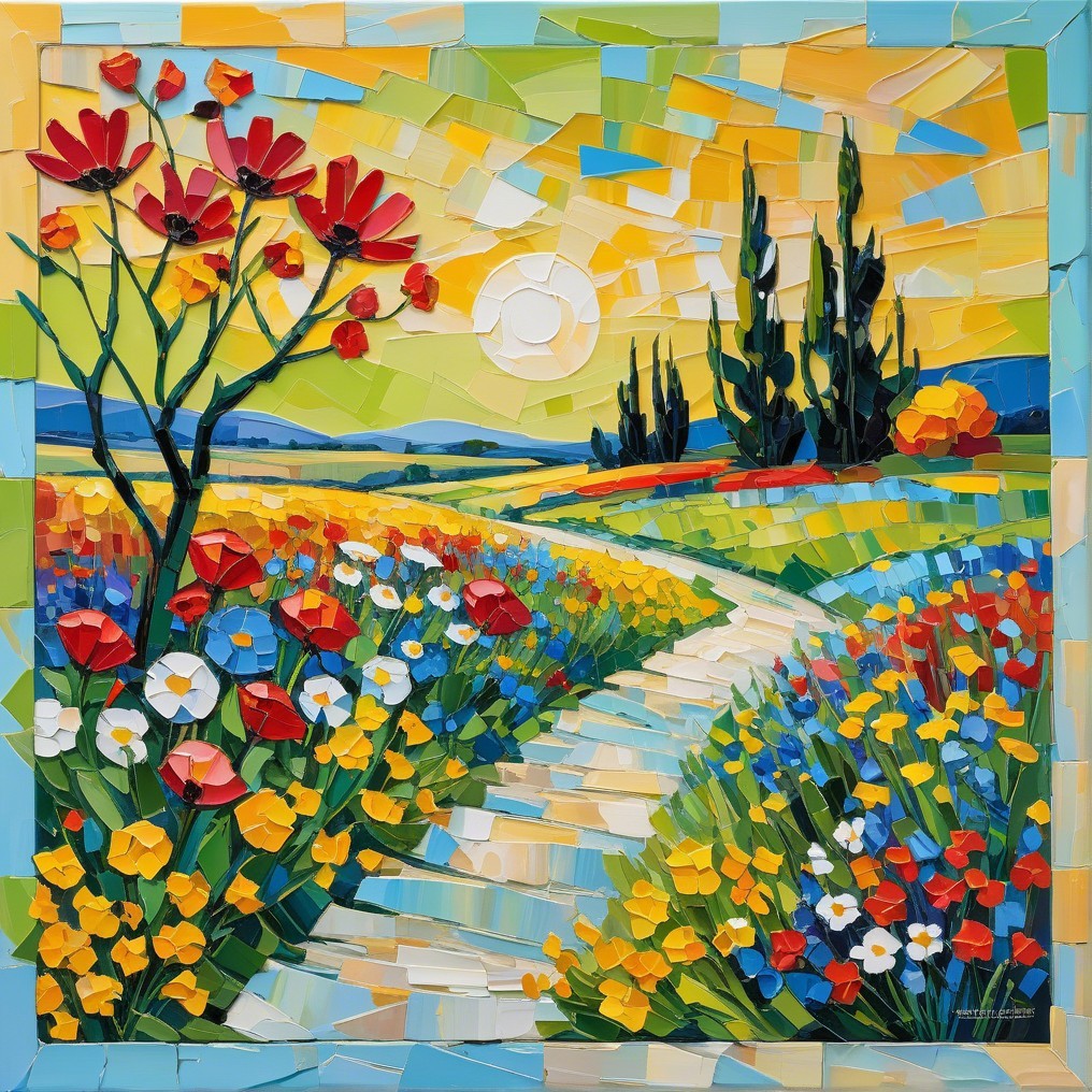 Vibrant Mosaic Landscape with Colorful Flower Field