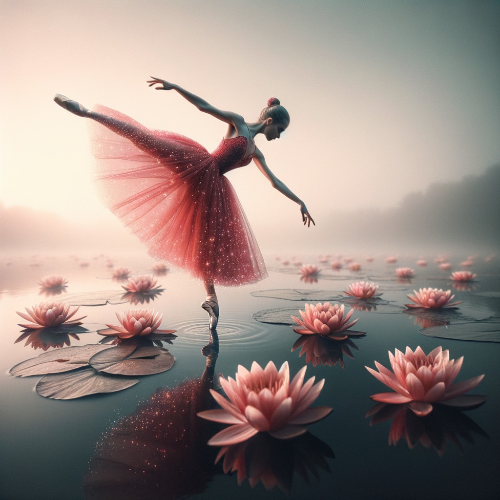 Ballerina Dances on Lake Surrounded by Water Lilies
