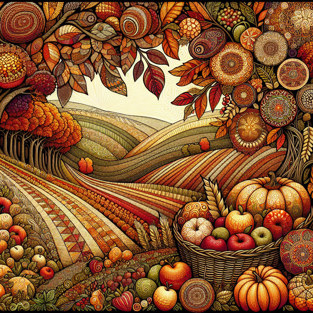 Vibrant Autumn Landscape with Apples and Foliage