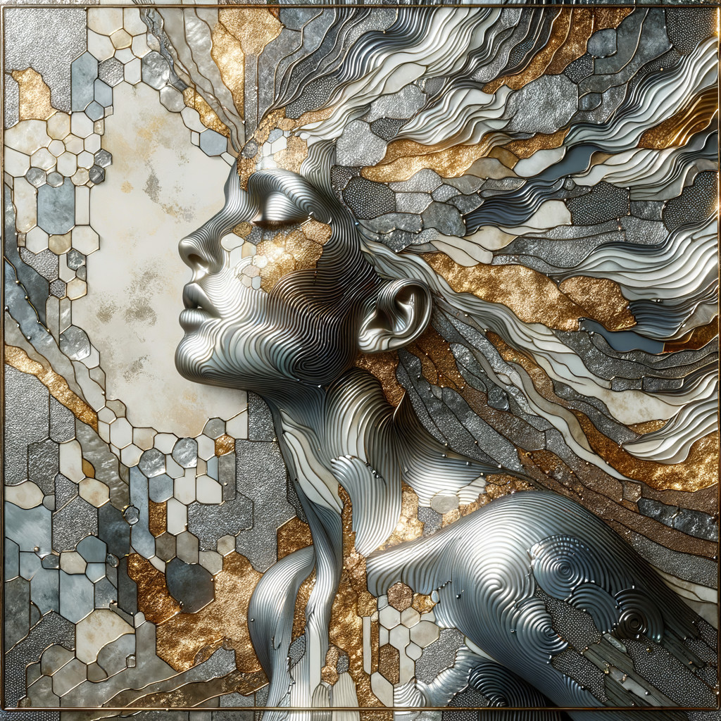 Abstract Female Figure with Metallic Tones and Patterns