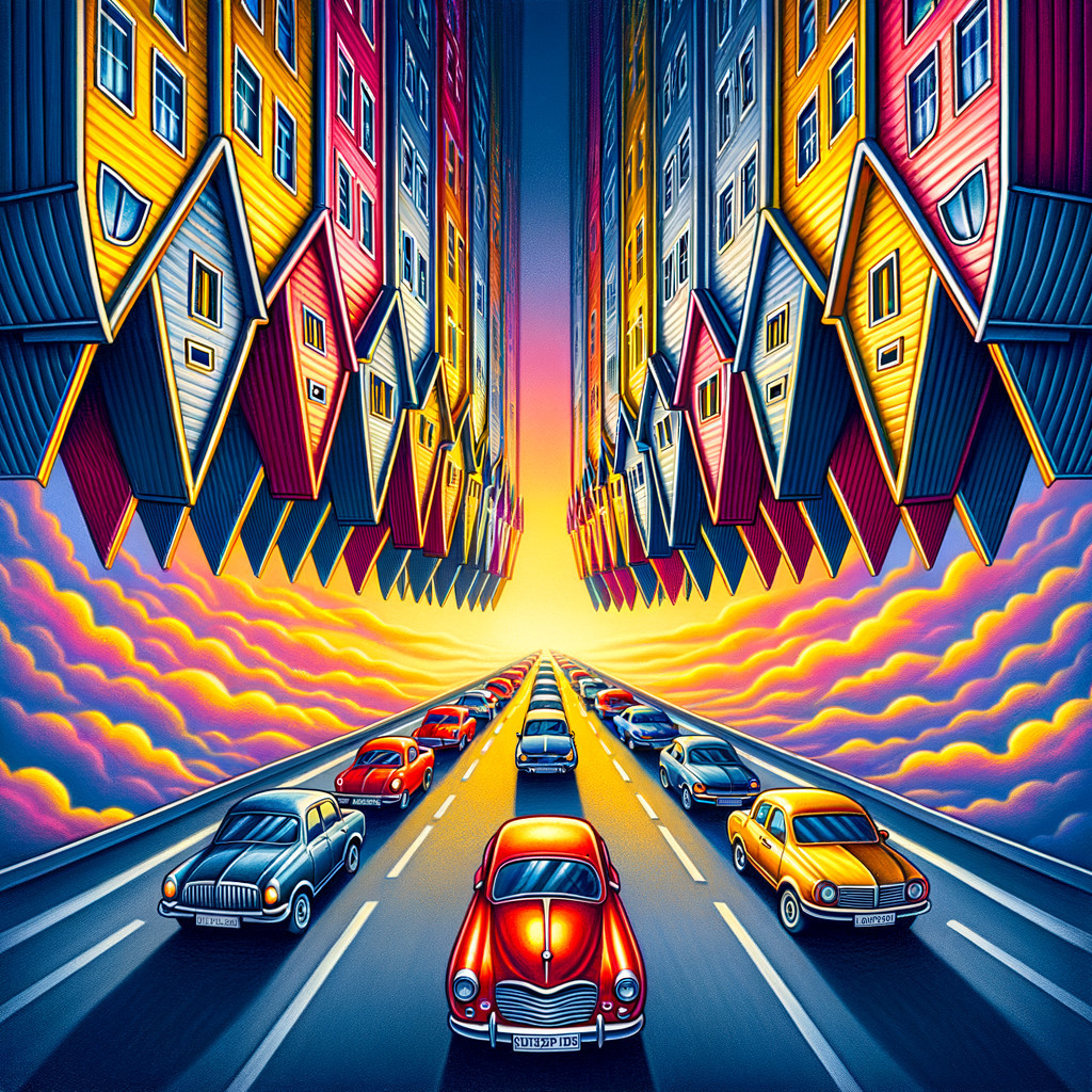 Surreal Landscape with Inverted Colorful Houses