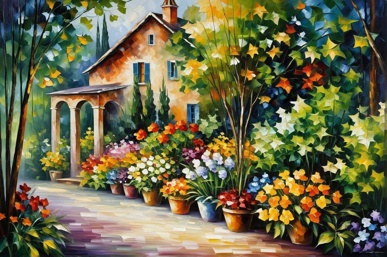 Impressionistic Scene of a Charming House and Garden
