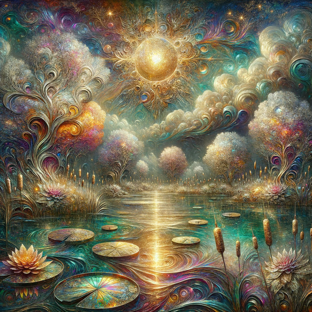 Surreal Landscape with Colorful Trees and Water Reflections